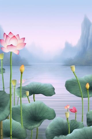 紫色简约国风莲花傍晚背景