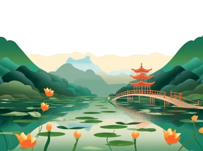 国风绿色系山水背景图背景图2(1264x944)