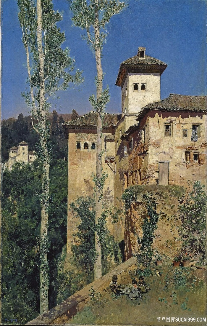 农房唯美风景画油画