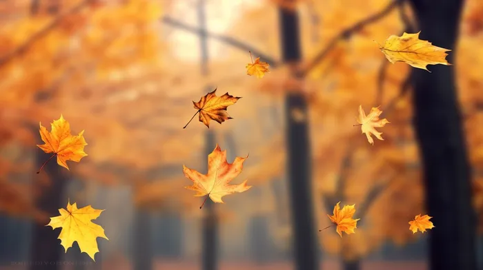 秋天的落叶飘零在空中摄影图(4368x2448)