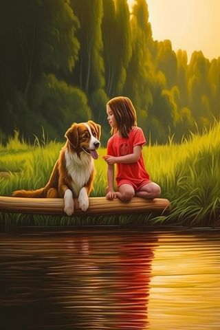 小狗和女孩意境背景