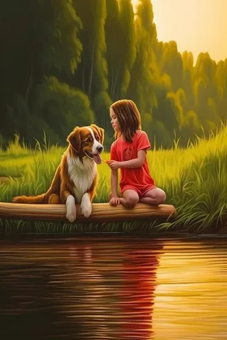 小狗和女孩意境背景