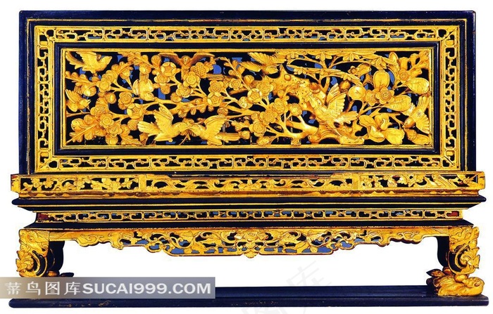 中国古典梅花喜鹊摆件木雕艺术