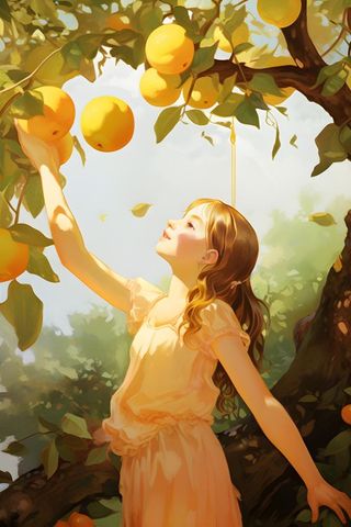 丰收可爱女孩水果金黄色插画背景