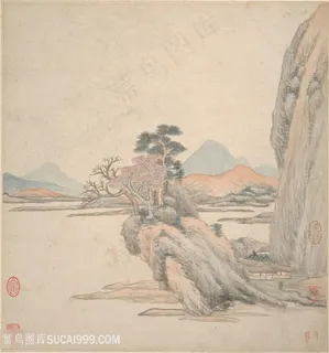 明代王鉴湘碧居士仿古册页江边立石图国画图片 明代王鉴湘碧居士仿古册页江边立石图国画图片