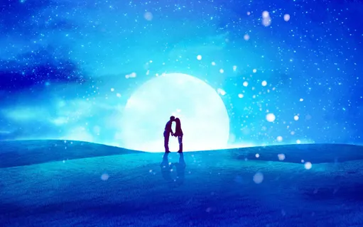 月光下接吻的情侣浪漫图片