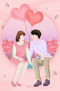 卡通温馨浪漫2月14七夕520情侣拥抱情人节主题插画海报PSD素材