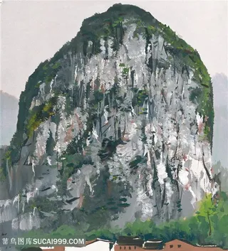 吴冠中手绘巍峨山脉高清装饰画