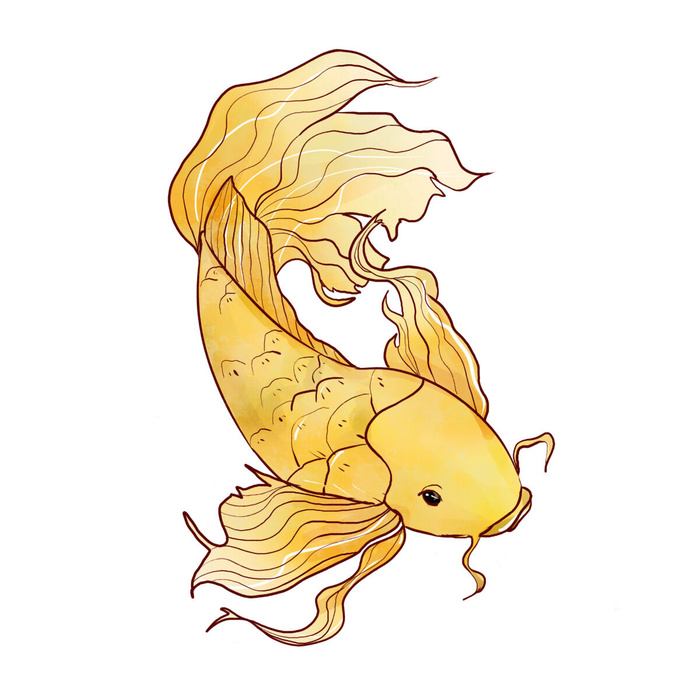 手绘烫金国潮中国风卡通锦鲤鱼金鱼插画装饰元素PSD设计素材