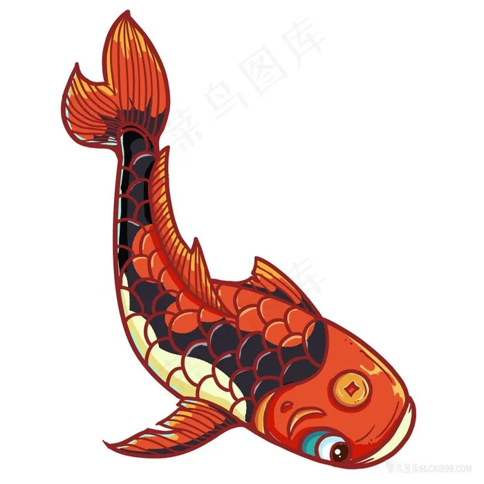彩色手绘锦鲤png插画图片素材