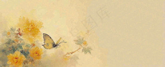 温馨纹理橙色花朵鲜花蝴蝶意境唯美，中国风(1712x704)