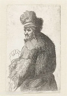 伦勃朗素描线稿素描男士侧身装饰画