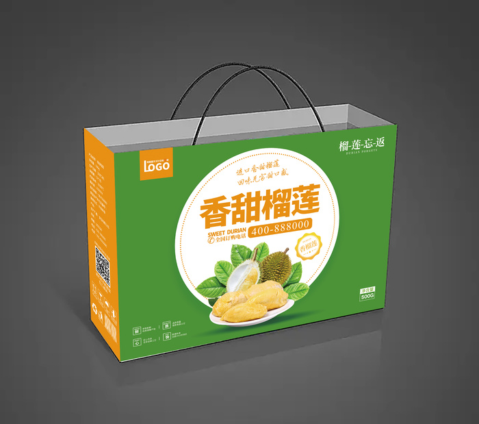 手提袋盒子香甜榴莲水果包装psd模版下载