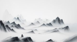 大气写意中国传统水墨画山水插画壁纸鸦