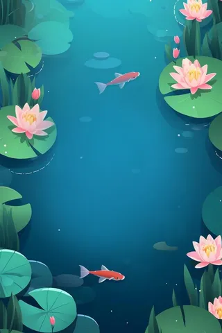 荷花荷叶锦鲤清新传统节气背景