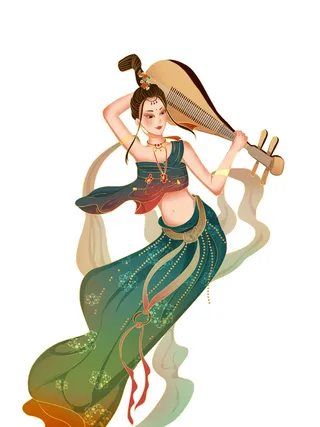 手绘国潮中国风古代敦煌神话飞天仙女美女古装人物插画PSD素材