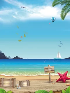 海洋蓝天沙滩风光PSD素材 海洋蓝天沙滩风光PSD素材