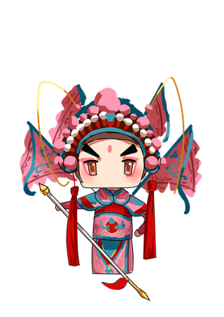 卡通京剧戏剧人物脸谱插画PNG图片 国潮中国风Q版戏剧人物PS素材