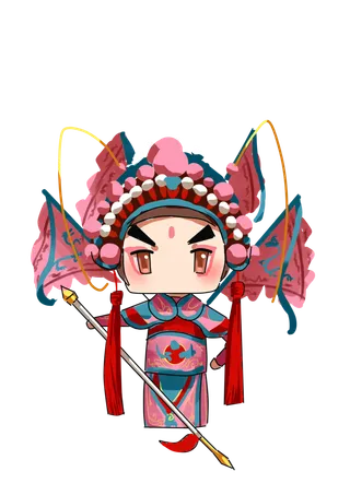 卡通京剧戏剧人物脸谱插画PNG图片 国潮中国风Q版戏剧人物PS素材