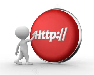 3d白色小人和红色按钮素材图片