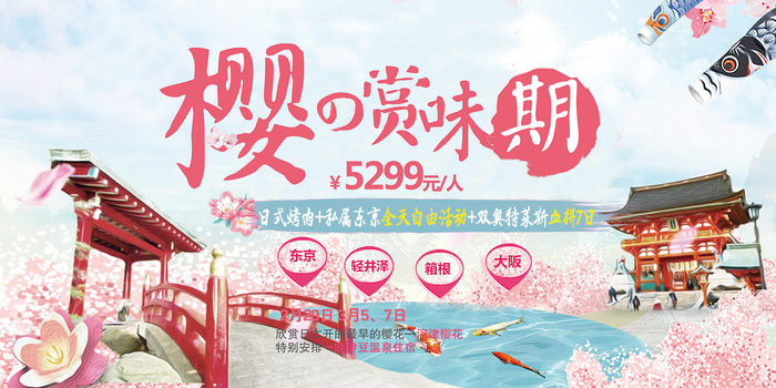 粉色唯美风格创意樱花节海报psd模版下载