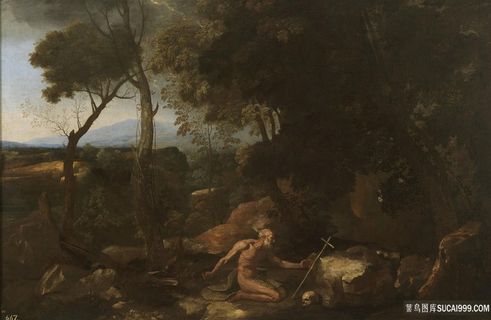 树林人物油画风景画