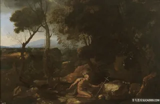 树林人物油画风景画