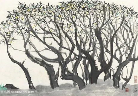 吴冠中手绘水墨树装饰画 吴冠中手绘水墨树装饰画