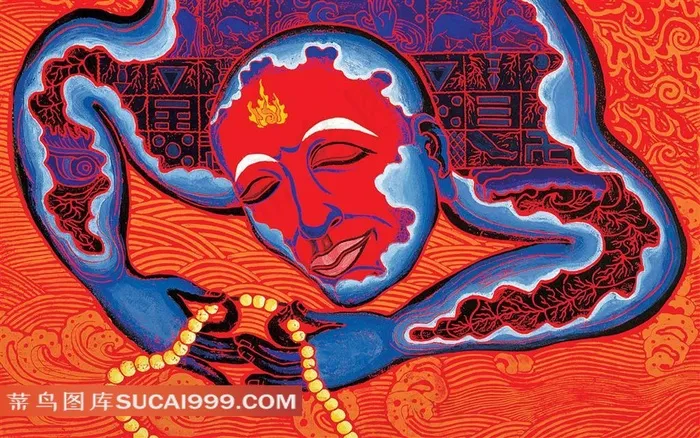 藏族和尚人物版画素材