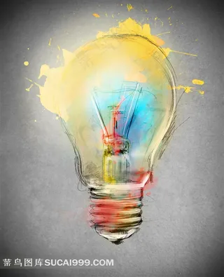 墙壁上的喷墨灯泡创意图片