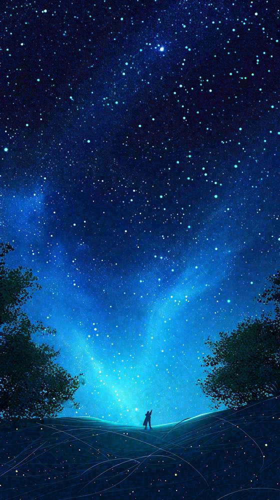 夜晚天蓝色天空科幻绚丽星空(816x1456)