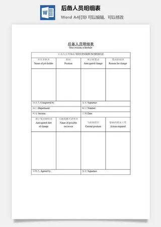 后备人员明细表word模板