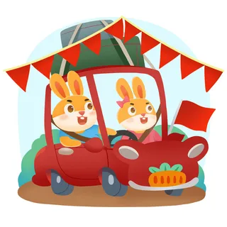 手绘2023兔年新年卡通兔子形象IP插画元素PSD设计素材png图案