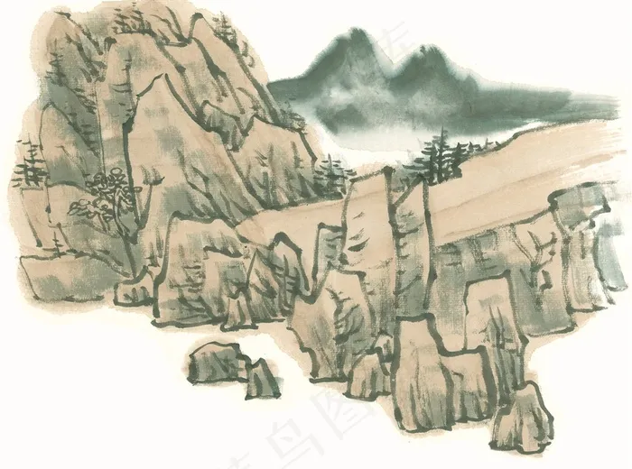 水墨山石国画素材