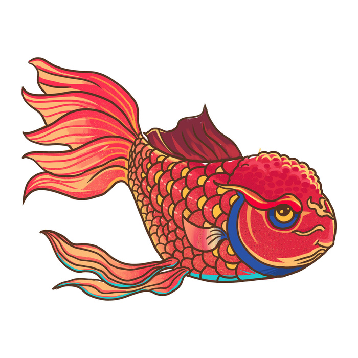 手绘烫金国潮中国风卡通锦鲤鱼金鱼插画装饰元素PSD设计素材