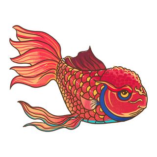 手绘烫金国潮中国风卡通锦鲤鱼金鱼插画装饰元素PSD设计素材