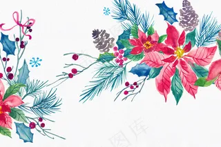 冬季圣诞节花卉果花圈植物免抠海报PNG素材