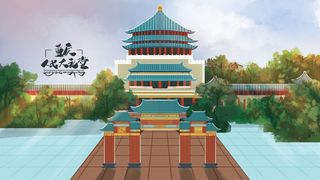 中国风国潮古建筑地标城市古风建筑阁楼印象地标手绘插画PSD素材