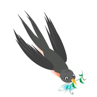 水彩手绘春季春天柳树柳条枝条小鸟小燕子元素PSD设计素材PNG图片