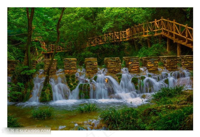 高清唯美小溪树林风景图片