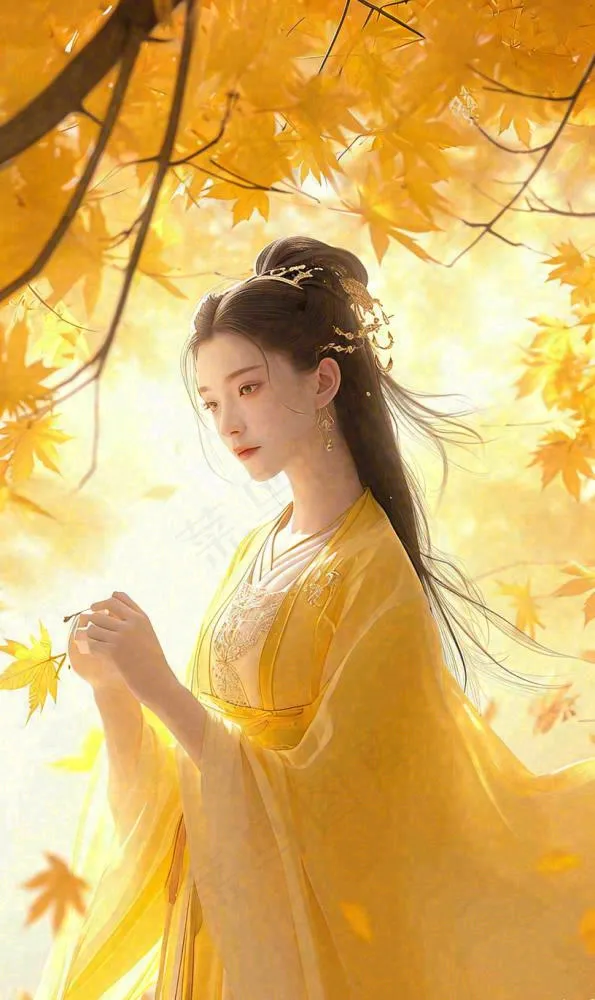 中国风古风美人秋天秋叶温馨(816x1370)