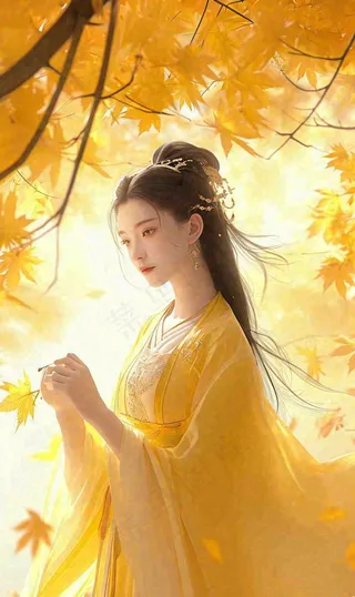中国风古风美人秋天秋叶温馨