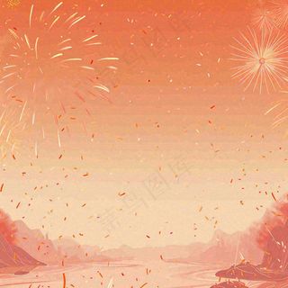 红色渐变喜庆烟花插画背景