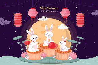 中秋节快乐小白兔灯笼背景