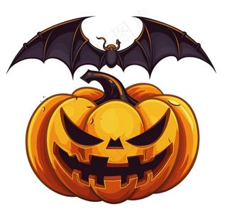 南瓜灯蝙蝠恐怖万圣节插画免抠