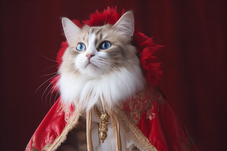 布偶猫咪披着红色披风在红色背景