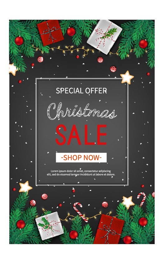 圣诞节圣诞树圣诞老人闪亮装饰电商促销折扣海报