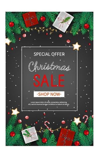 圣诞节圣诞树圣诞老人闪亮装饰电商促销折扣海报