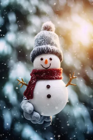 冬天阳光雪人白雪飘飘摄影图