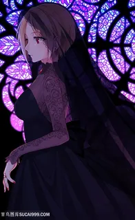 穿黑色婚纱甜美女生日本动漫图片